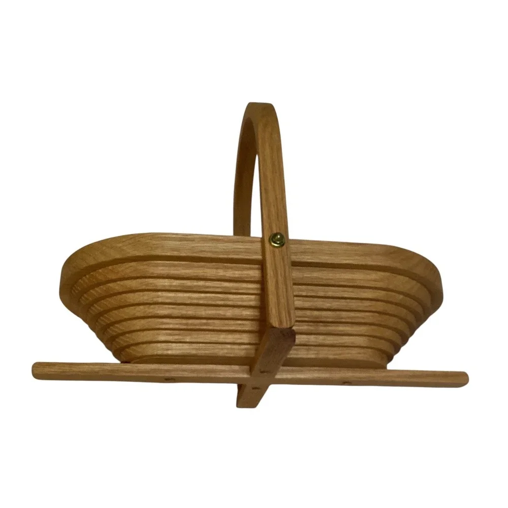 Handcrafted Oak Wood Collapsible Spiral Basket Folding Trivet Fruit Bowl 12in